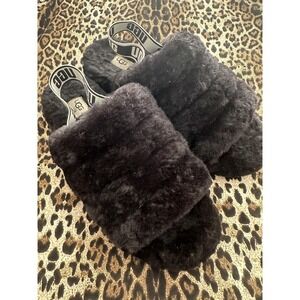 UGG Shoes‎ Womens Size 11 Black Fluff Yeah Slide Slippers Backstrap 1095119